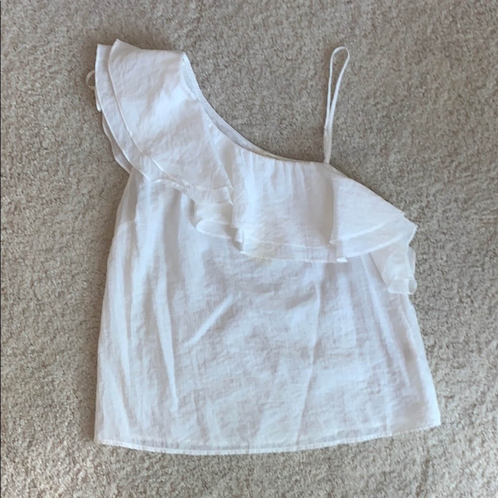 White One Shoulder Top with Ruffle